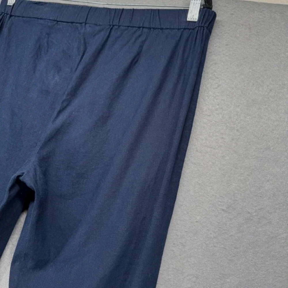 J Jill Pants Women Size M Navy Linen Stretch Button Ankle Capri Coastal Side Zip - Picture 3 of 12